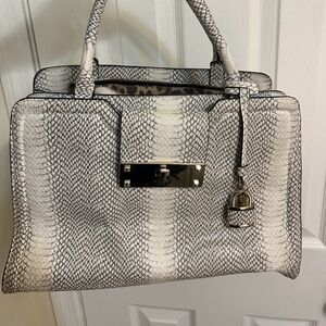 Guess Monochrome Snakeskin Satchel with Cheetah Print Interior